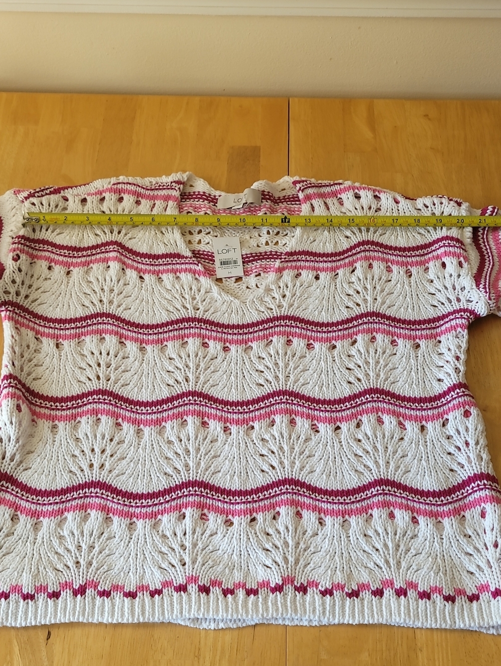 LOFT Cotton Blend Open Stitch V-Neck Sweater - Picture 6 of 10